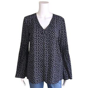Michael Kors Bell Sleeve Blouse in Black Botanical Print - S